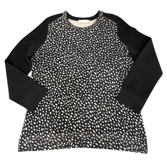 Tory Burch Shia Sweater Black Dotted Pony Print Large Merino Wool Classic Chic - Picture 3 of 12